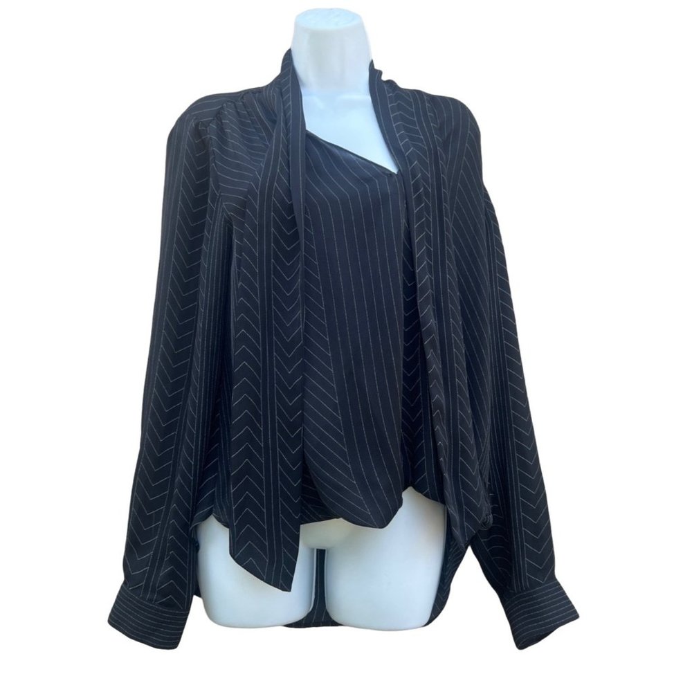 NWT Michael Kors Womens Size Medium Sheer High Low Hem Front Neck Tie Enclosure